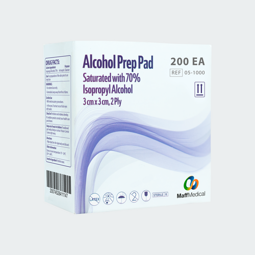 Maffmedical's powerful isopropyl alcohol prep pads. Formulated with 70% pure isopropyl alcohol, these individually wrapped pads are the perfect way to keep your hands and surfaces clean and sanitized. Great for site cleanings to ensure safe and clean medical practice